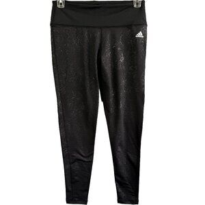NWT ADIDAS CLIMALITE Embossed Black Floral Tights Active Leggings Women’s Size L